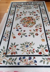 White Marble Center Table Top Semi-Precious Stone Inlay Pietra Dura Floral Art Handmade Home Decor Gift Unique Handicrafts IND